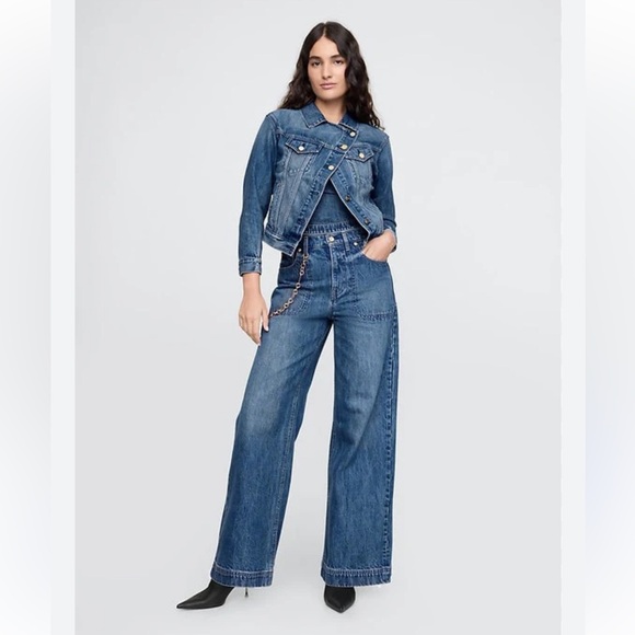 NWT Cult Gaia x Gap Denim High Rise Stride Chain Jeans - 28/6R - Picture 1 of 12
